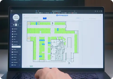 Live occupancy map of a car park in the parking software